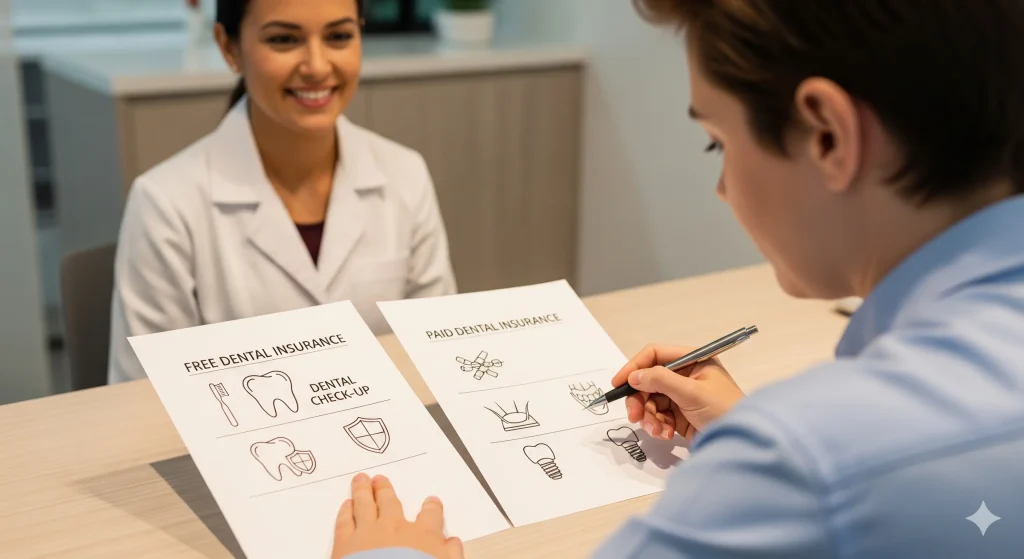 Free dental insurance covering basic checkups compared with paid dental insurance for crowns, braces, and implants - USA Medical Coverage Free dental insurance covering basic checkups compared with paid dental insurance for crowns, braces, and implants